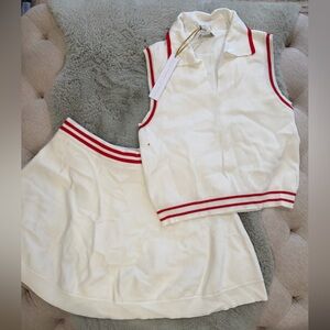 House of Harlow - Co-ord Tennis Skort Set (White and Red) Two-Piece Set - Medium